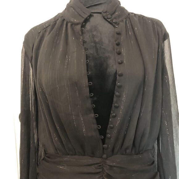 House Of Harlow 1960 Womens Dress Size 10 Black Ruffled Mock Neck Button Up Mini - Picture 5 of 8